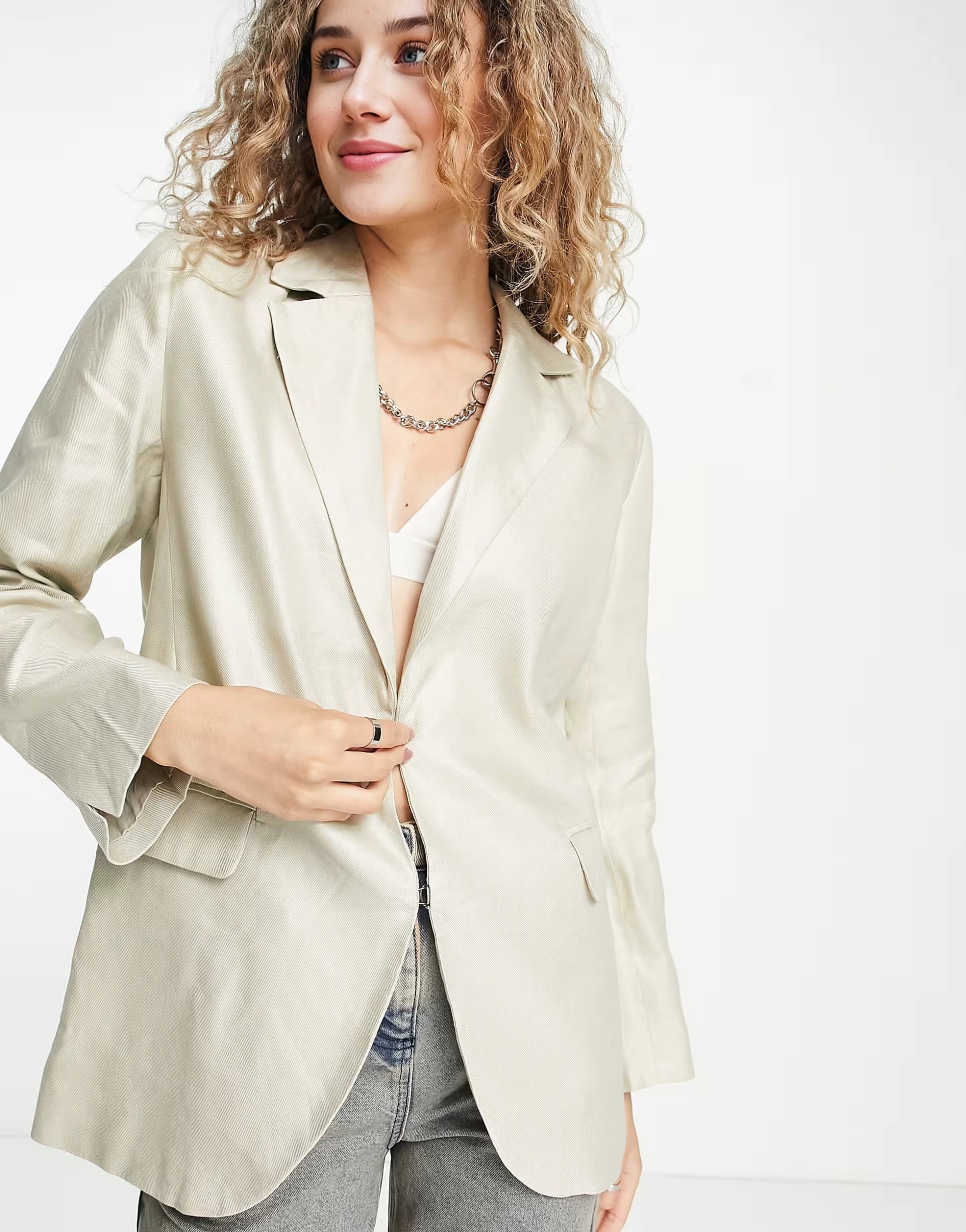 Weekday Womens Co-Ord Linen Blazer in Beige