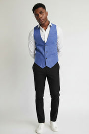 Gianni Feraud Mens Scoop Waistcoat in Blue Herringbone