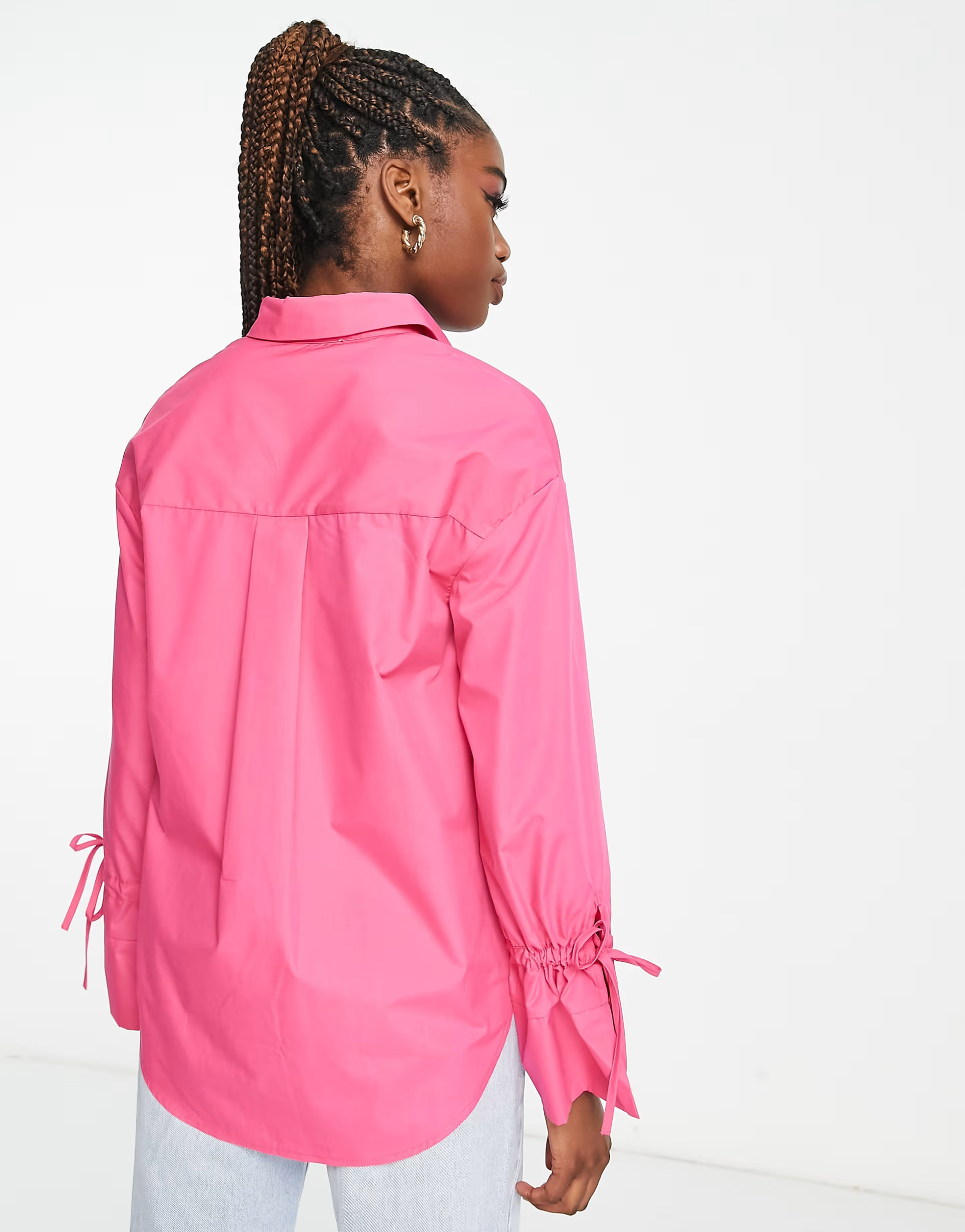 The Frolic Womens Oversized Boyfriend Shirt With Sleeve Tie Detail in Hot Pink
