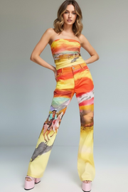 Elsie & Fred Womens High Waisted Trousers in Western Print In Multi