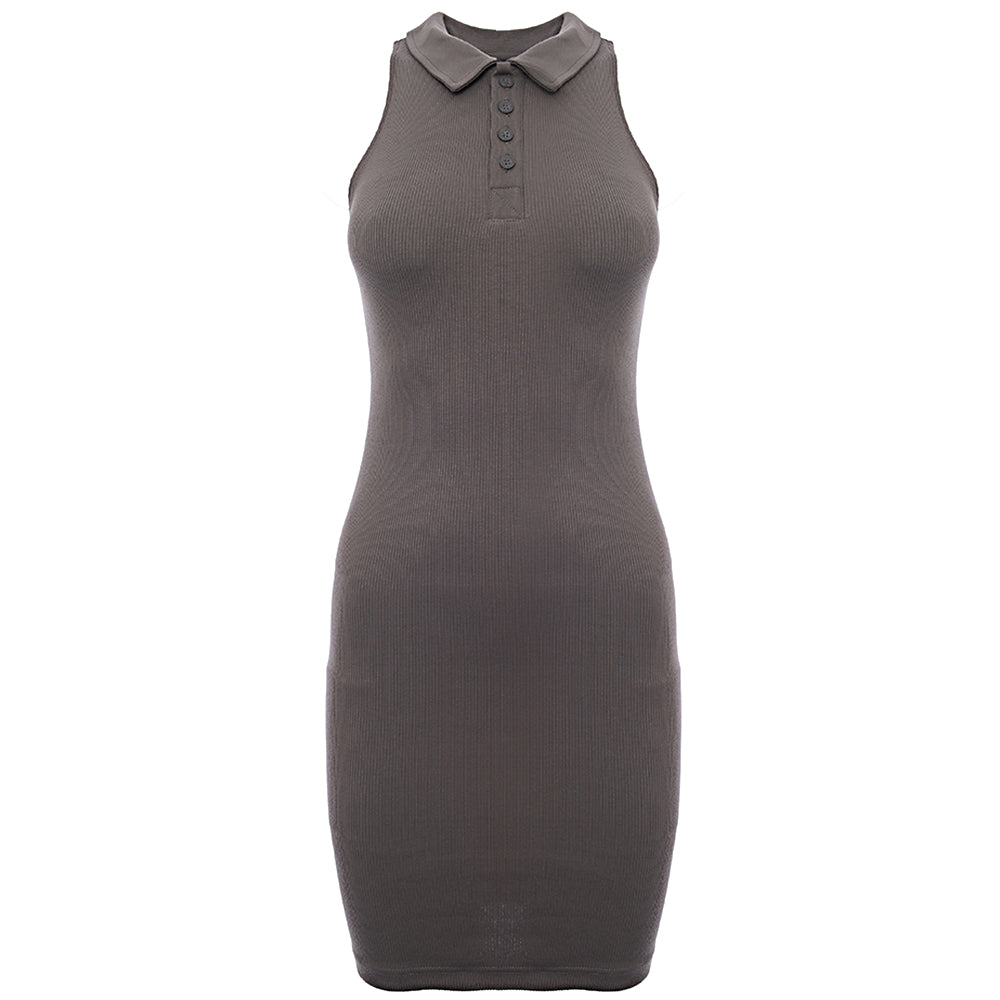 Dr Denim Womens Black Ribbed Bodycon Dress with Collar Detail