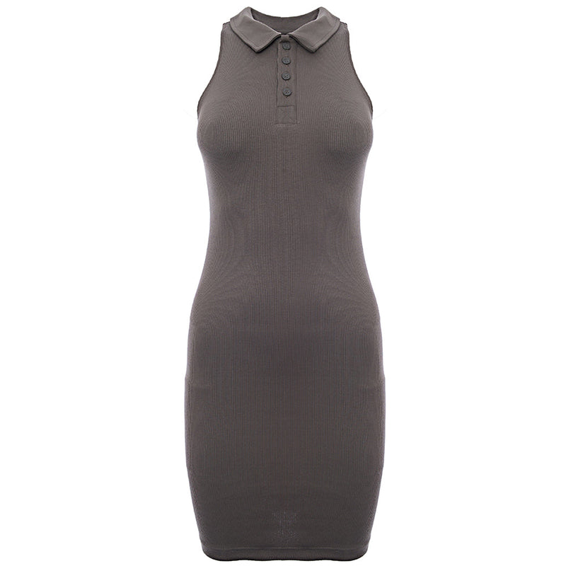 Dr Denim Womens Black Ribbed Bodycon Dress with Collar Detail