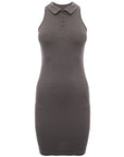 Dr Denim Womens Black Ribbed Bodycon Dress with Collar Detail