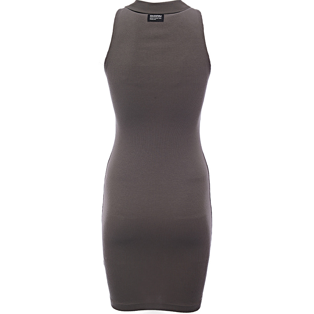 Dr Denim Womens Black Ribbed Bodycon Dress with Collar Detail