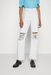 Dr Denim Womens Echo Straight Leg Jeans With Knee Rips In White