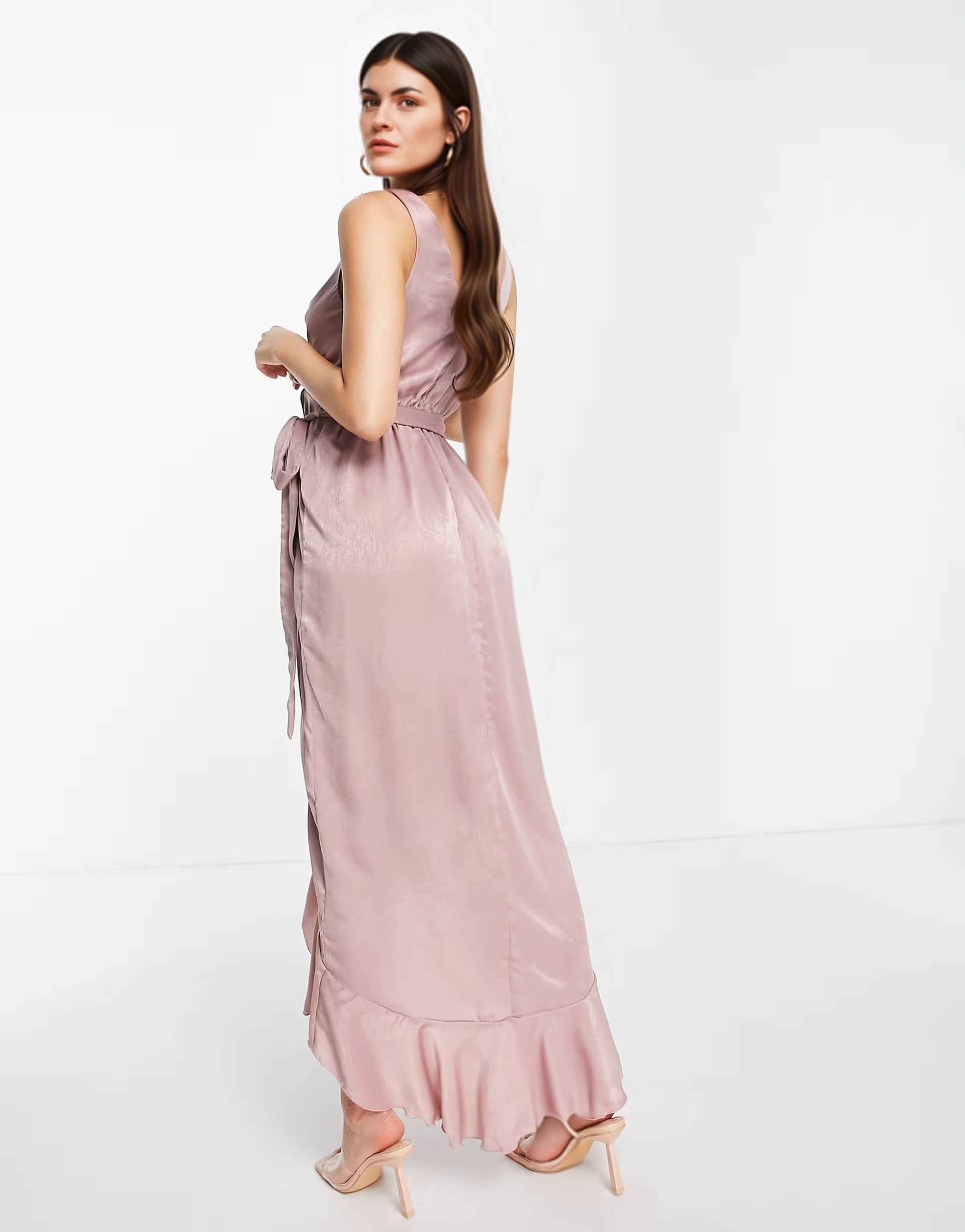 Blume Bridal Womens Wrap Midi Dress With Frill Skirt Detail In Pink