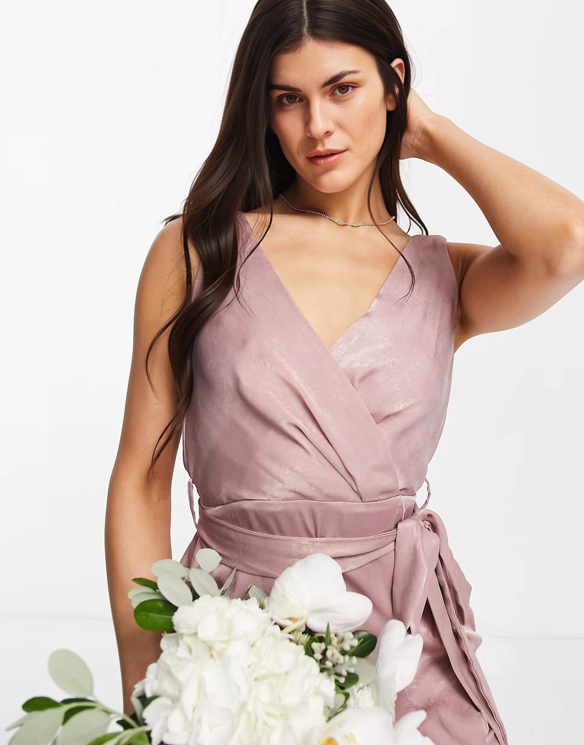 Blume Bridal Womens Wrap Midi Dress With Frill Skirt Detail In Pink