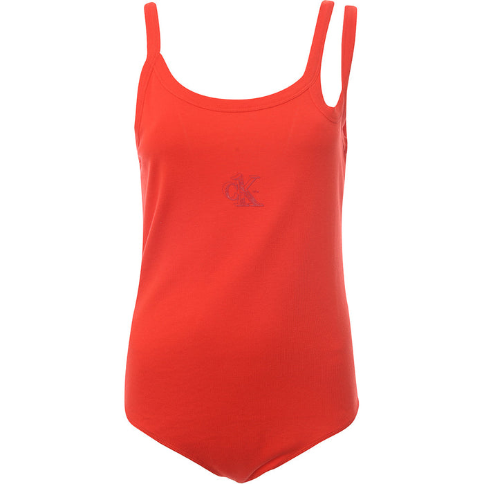 Calvin Klein Jeans Women's Red CK1 Logo Rib Bodysuit