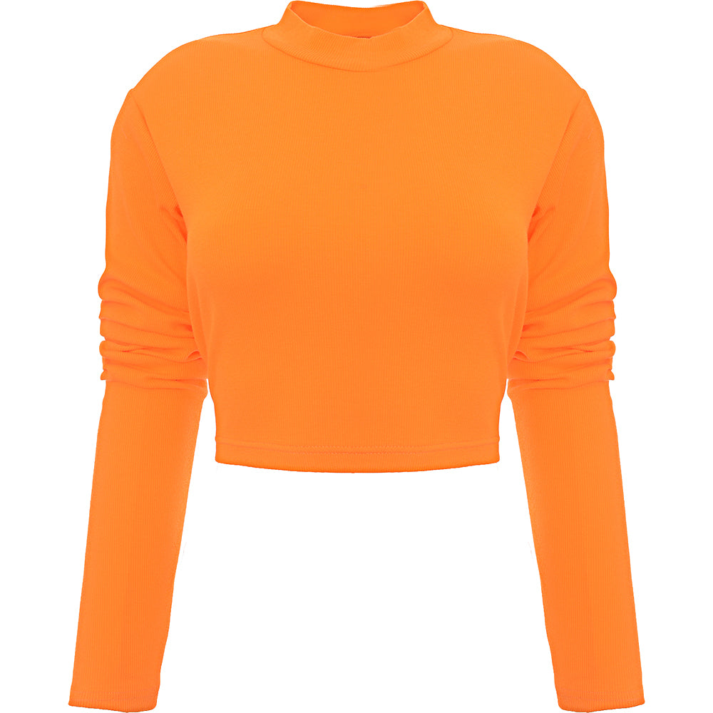 The Couture Club Womens Orange High Neck Ribbed Co-ord Top