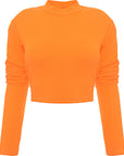 The Couture Club Womens Orange High Neck Ribbed Co-ord Top