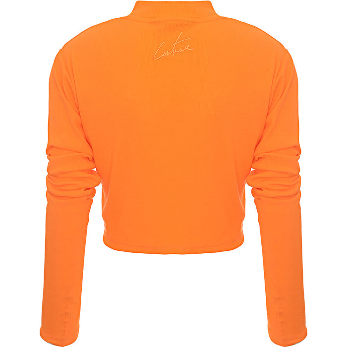 The Couture Club Womens Orange High Neck Ribbed Co-ord Top