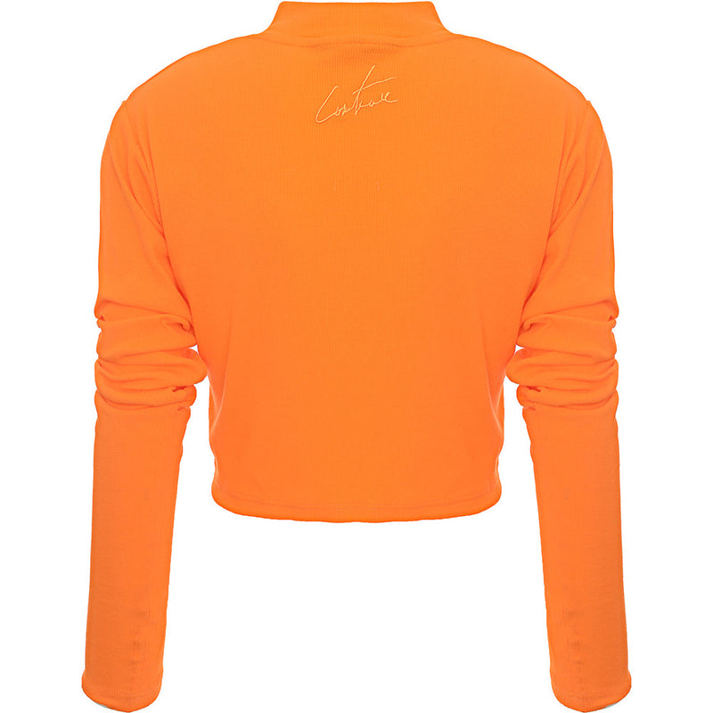 The Couture Club Womens Orange High Neck Ribbed Co-ord Top