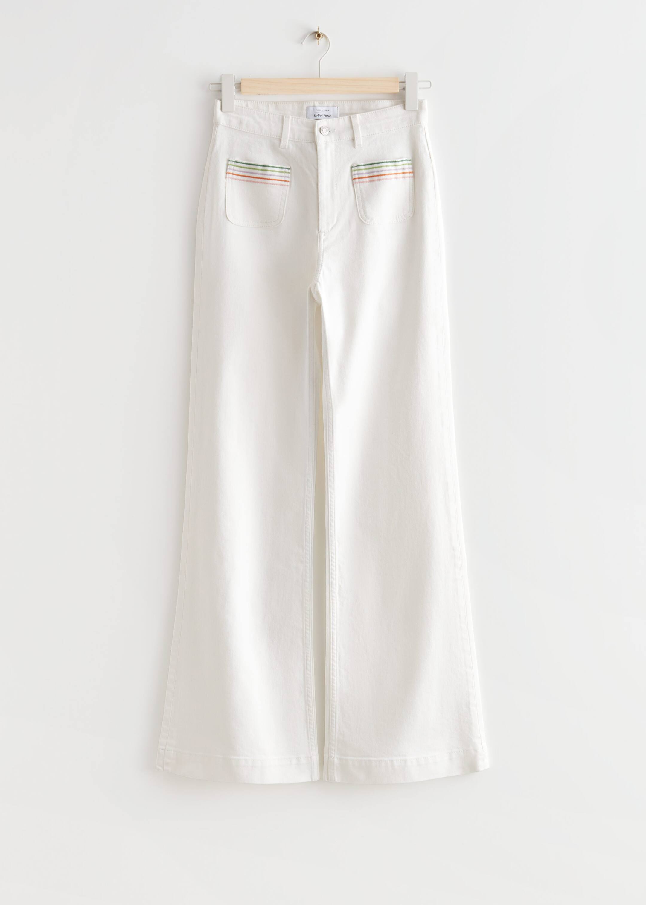 & Other Stories Womens Cotton Flare Jeans With Rainbow Pockets in Off White
