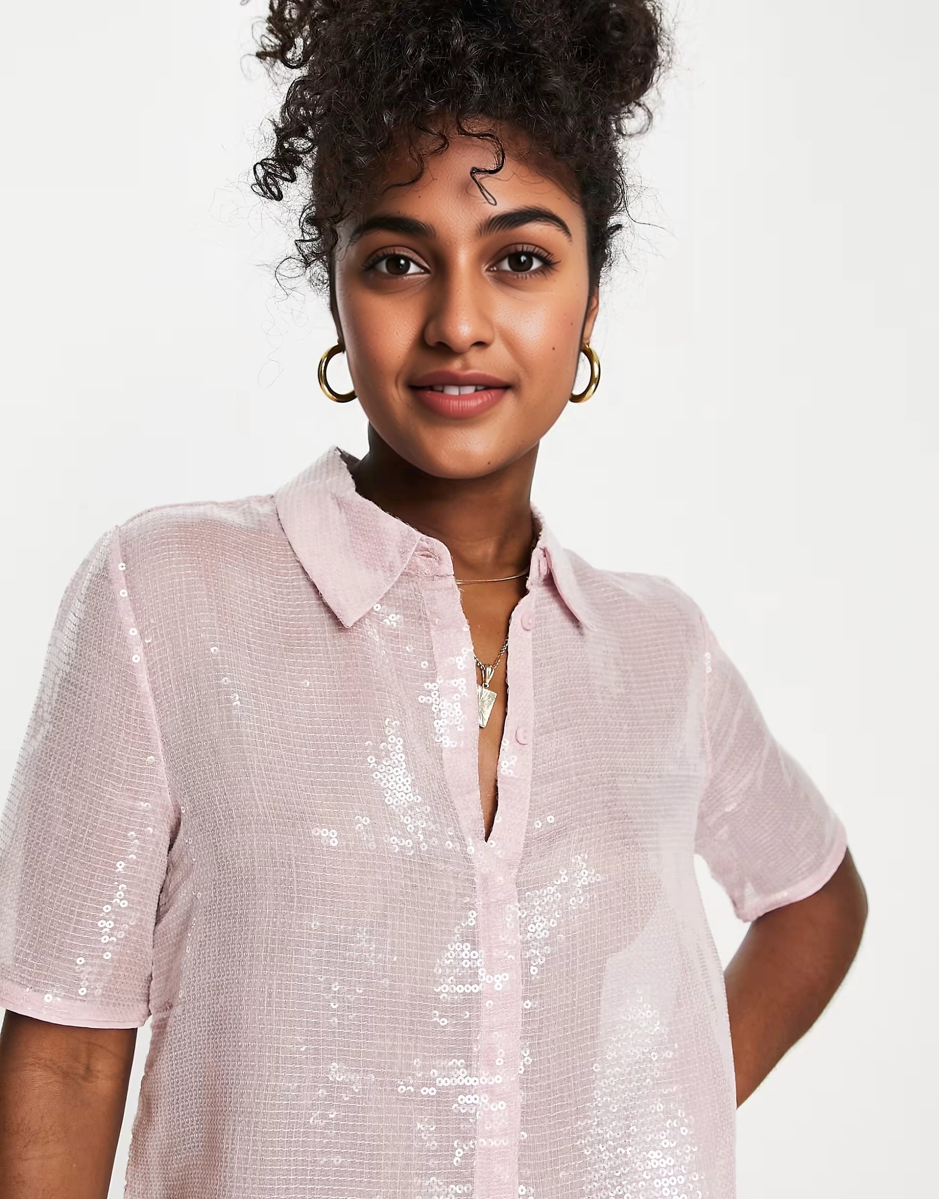 & Other Stories Womens Sequin Shirt In Pink