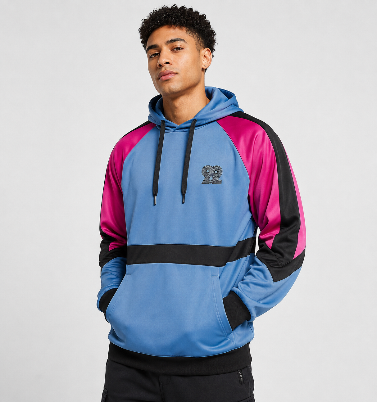 Native Youth Mens Colour Block Hoodie in Blue & Pink