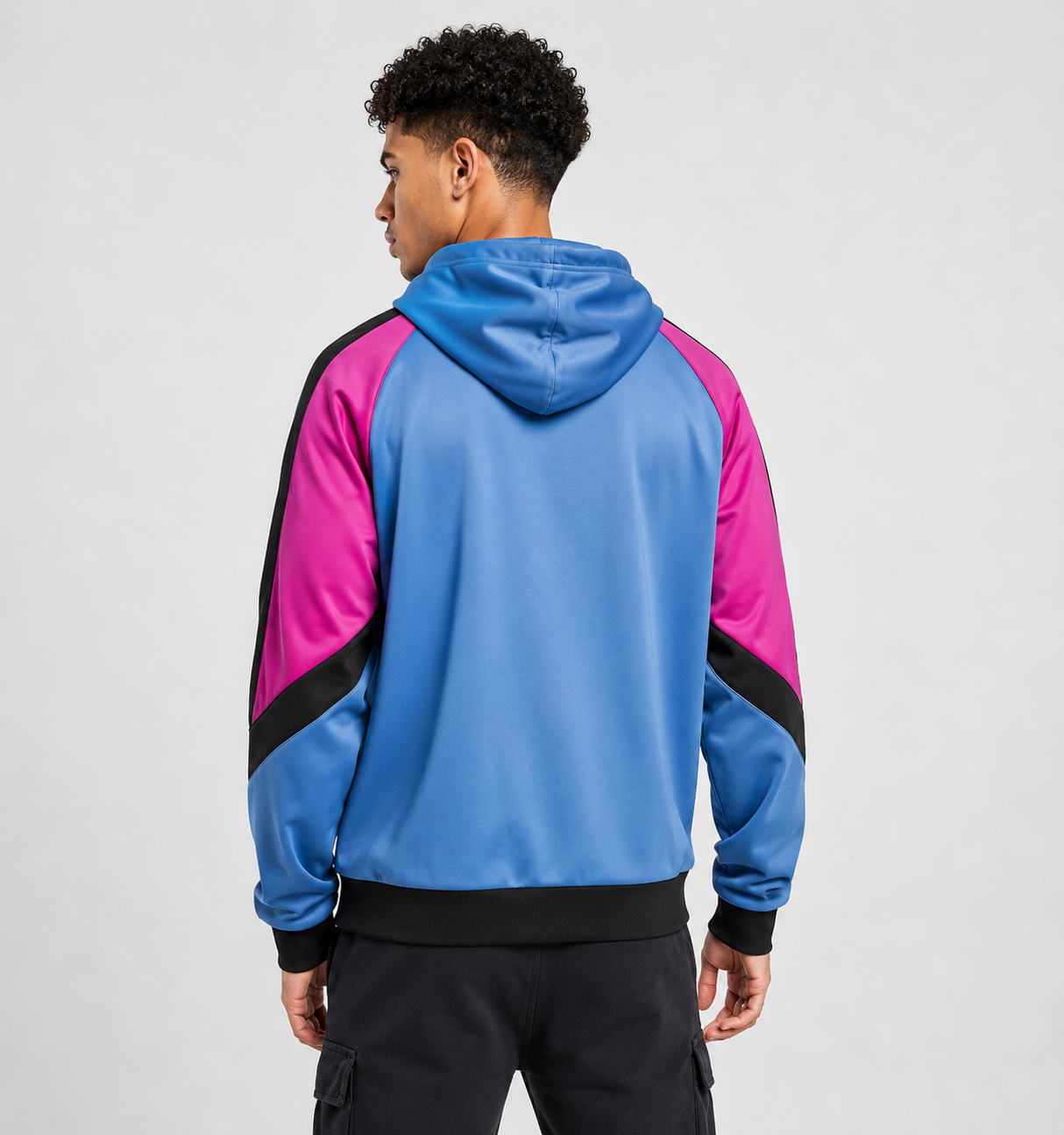 Native Youth Mens Colour Block Hoodie in Blue & Pink
