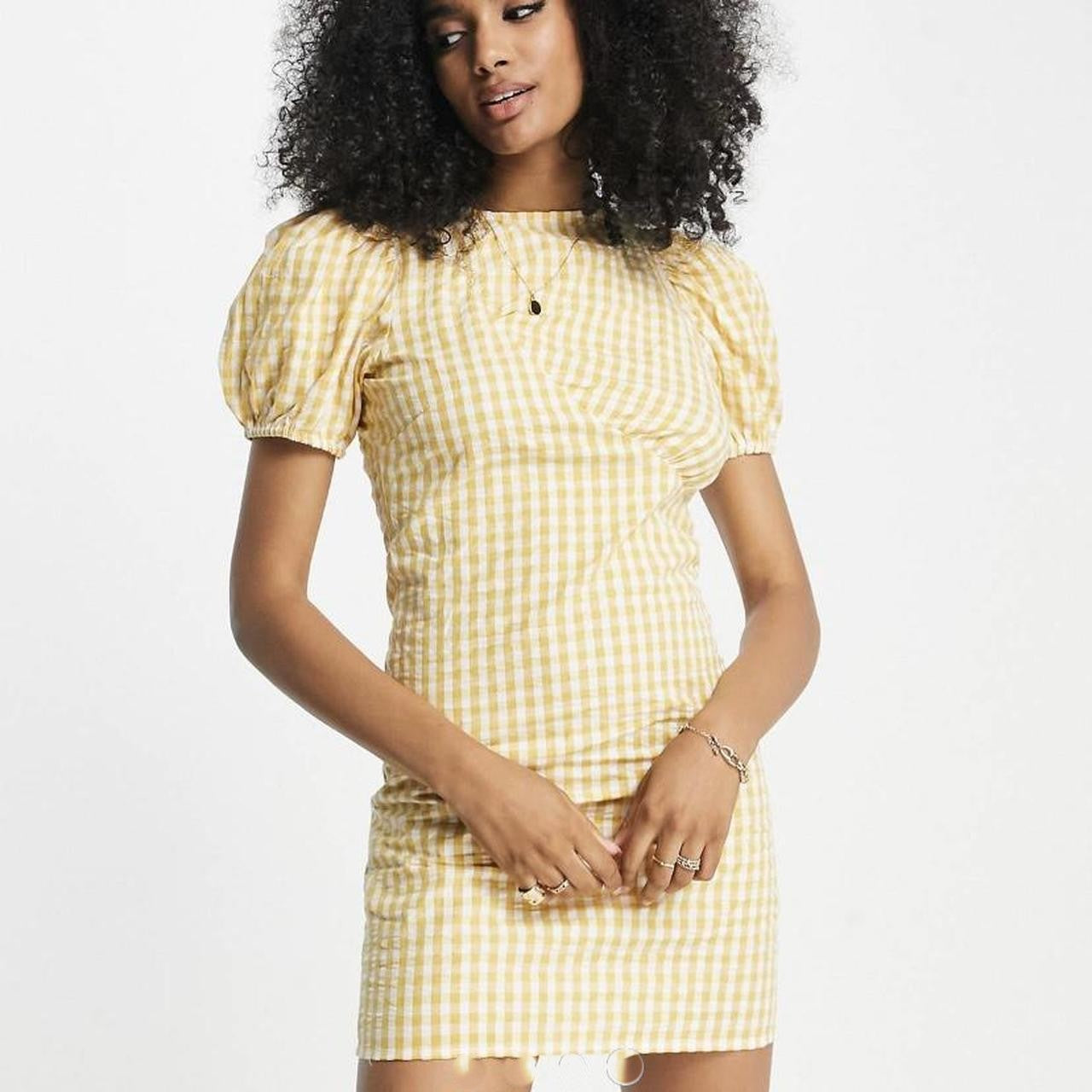 Mango Womens Puff Sleeve Gingham Mini Dress In Yellow
