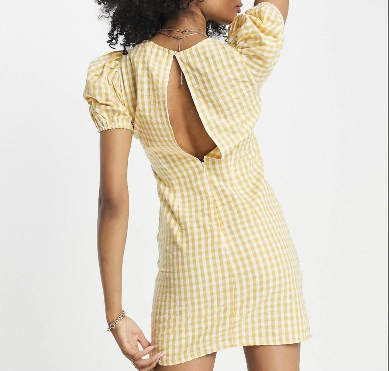 Mango Womens Puff Sleeve Gingham Mini Dress In Yellow