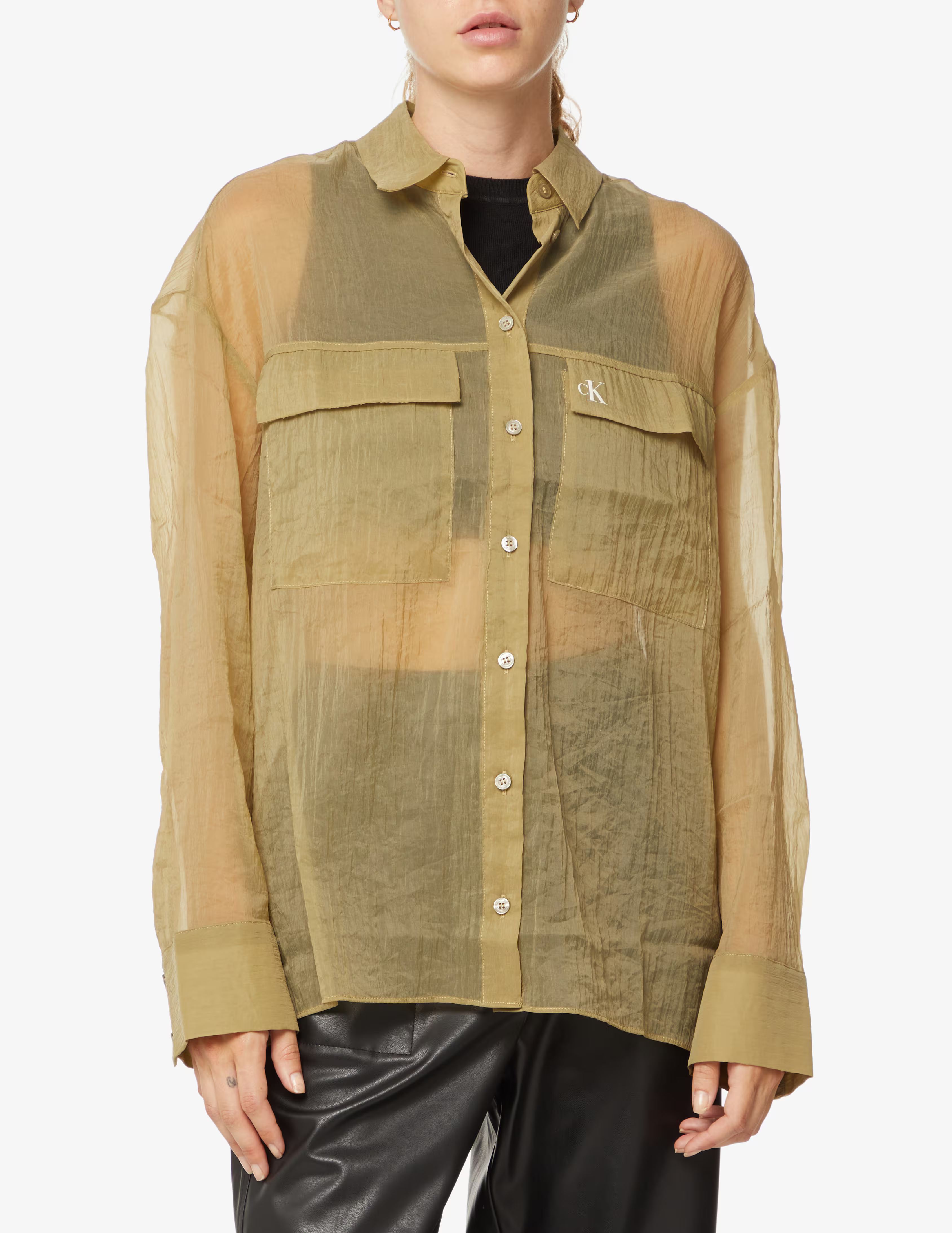 Calvin Klein Jeans Womens Sheer Chiffon Shirt in Brown