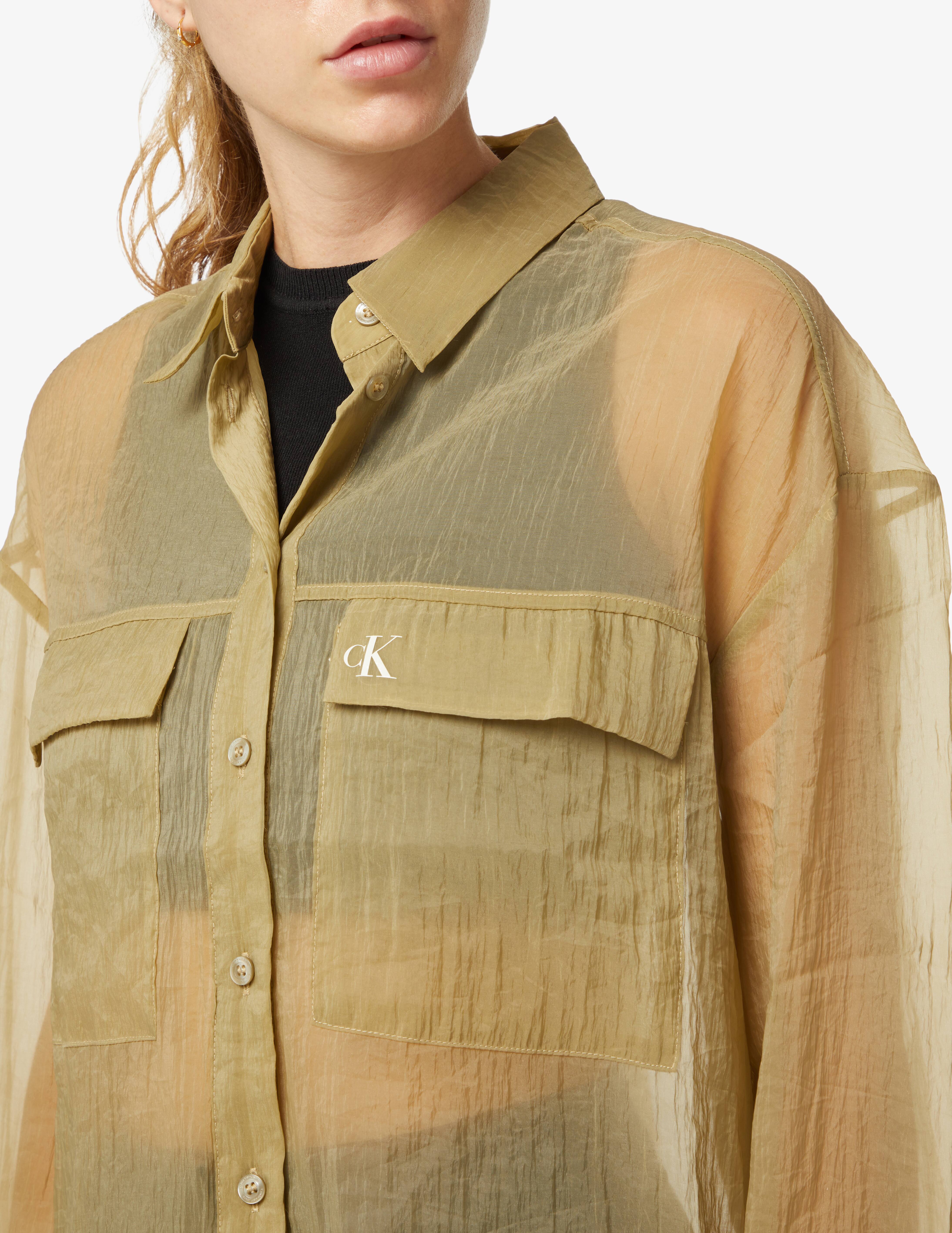 Calvin Klein Jeans Womens Sheer Chiffon Shirt in Brown