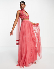 Womens Maya Triangle Embellished Lehenga Maxi Skirt In Red