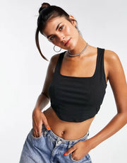 Femme Luxe Womens Panel Detail Corset Top With In Black