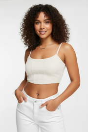 Femme Luxe Womens Tie Detail Corset Top in Beige