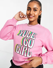 Threadbare Womens Christmas Printed Sweater In Rainbow Pink