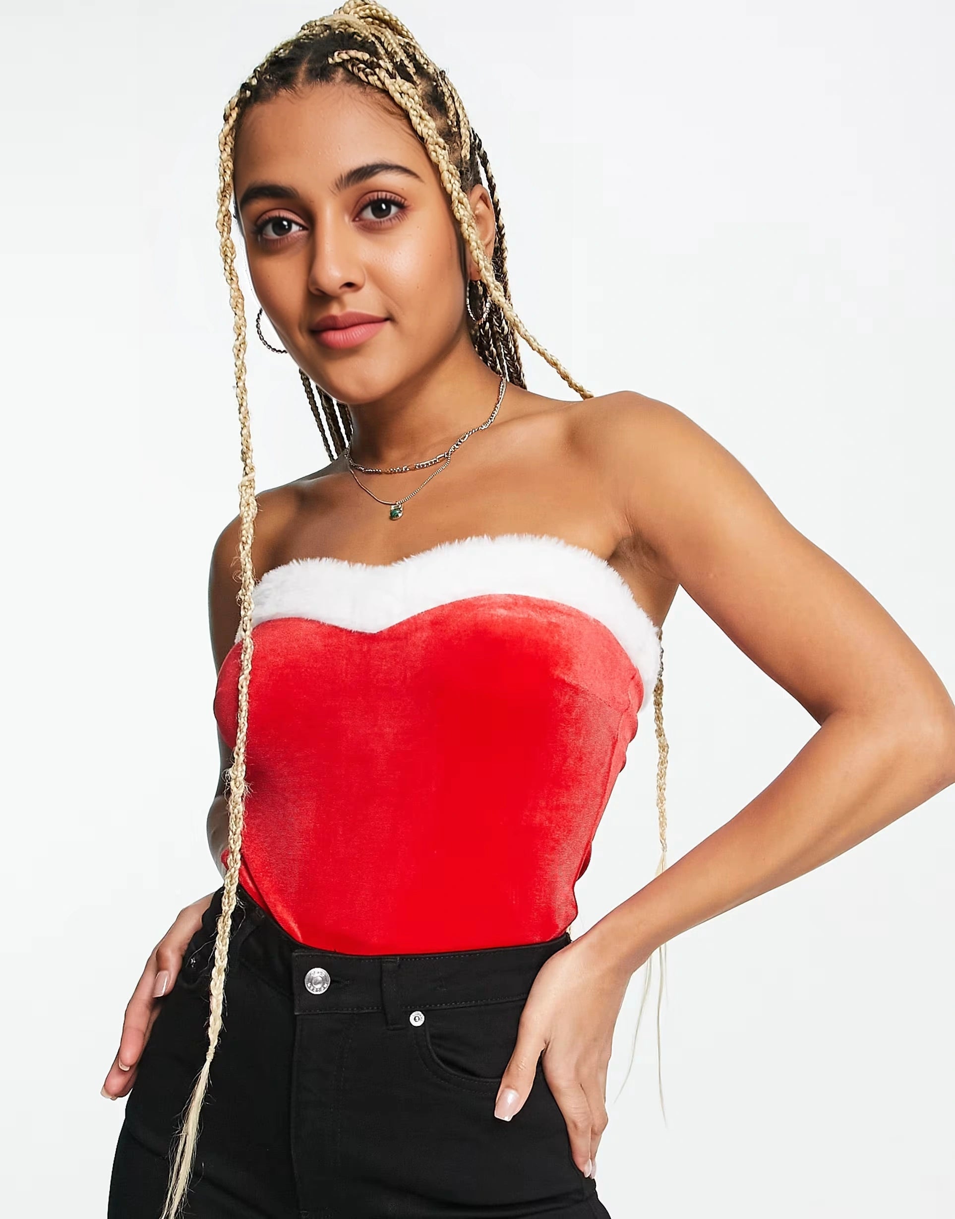 Threadbare Womens Christmas Santa Bandeau Bodysuit In Red