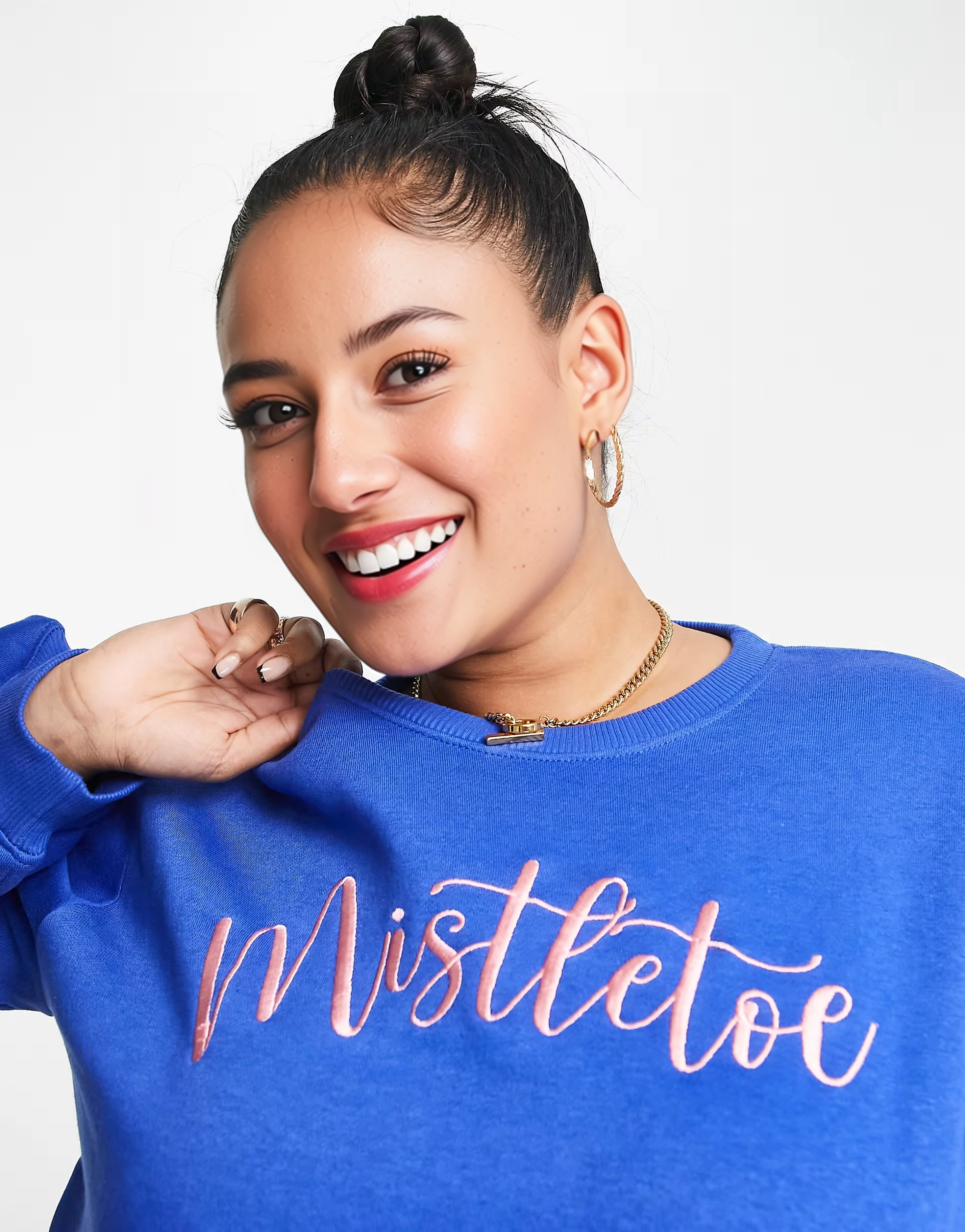 Threadbare Curve Womens Threadbare Plus Christmas Embroidered Sweater In Blue