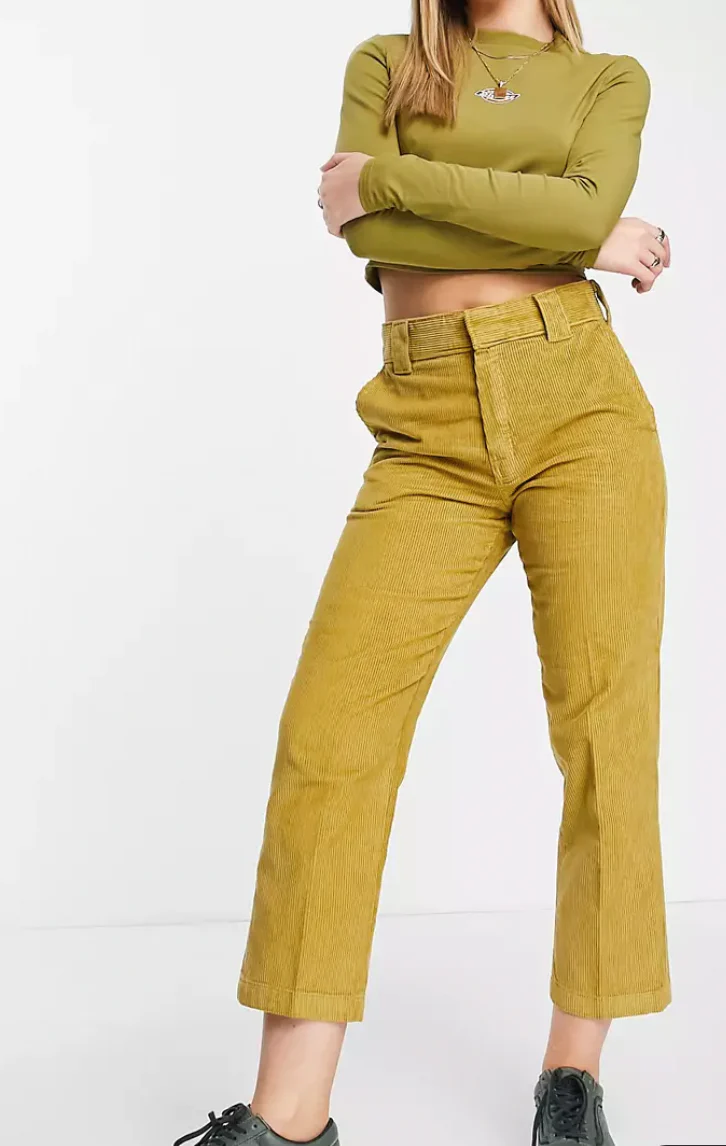 Dickies Womens 874 Cropped Cord Trousers in Yellow/Brown