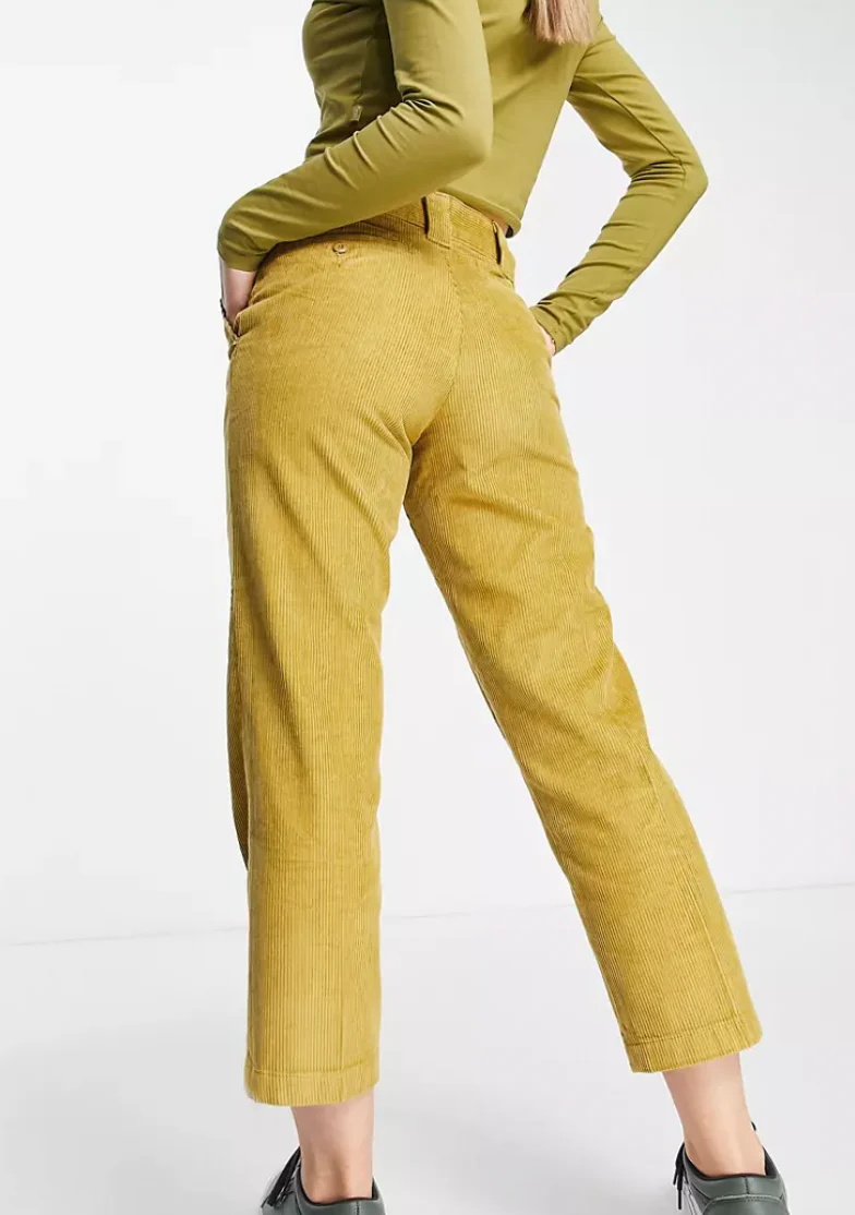 Dickies Womens 874 Cropped Cord Trousers in Yellow/Brown