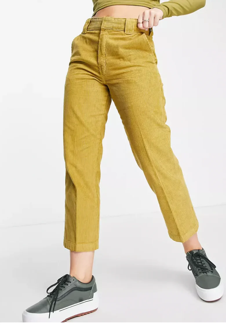 Dickies Womens 874 Cropped Cord Trousers in Yellow/Brown