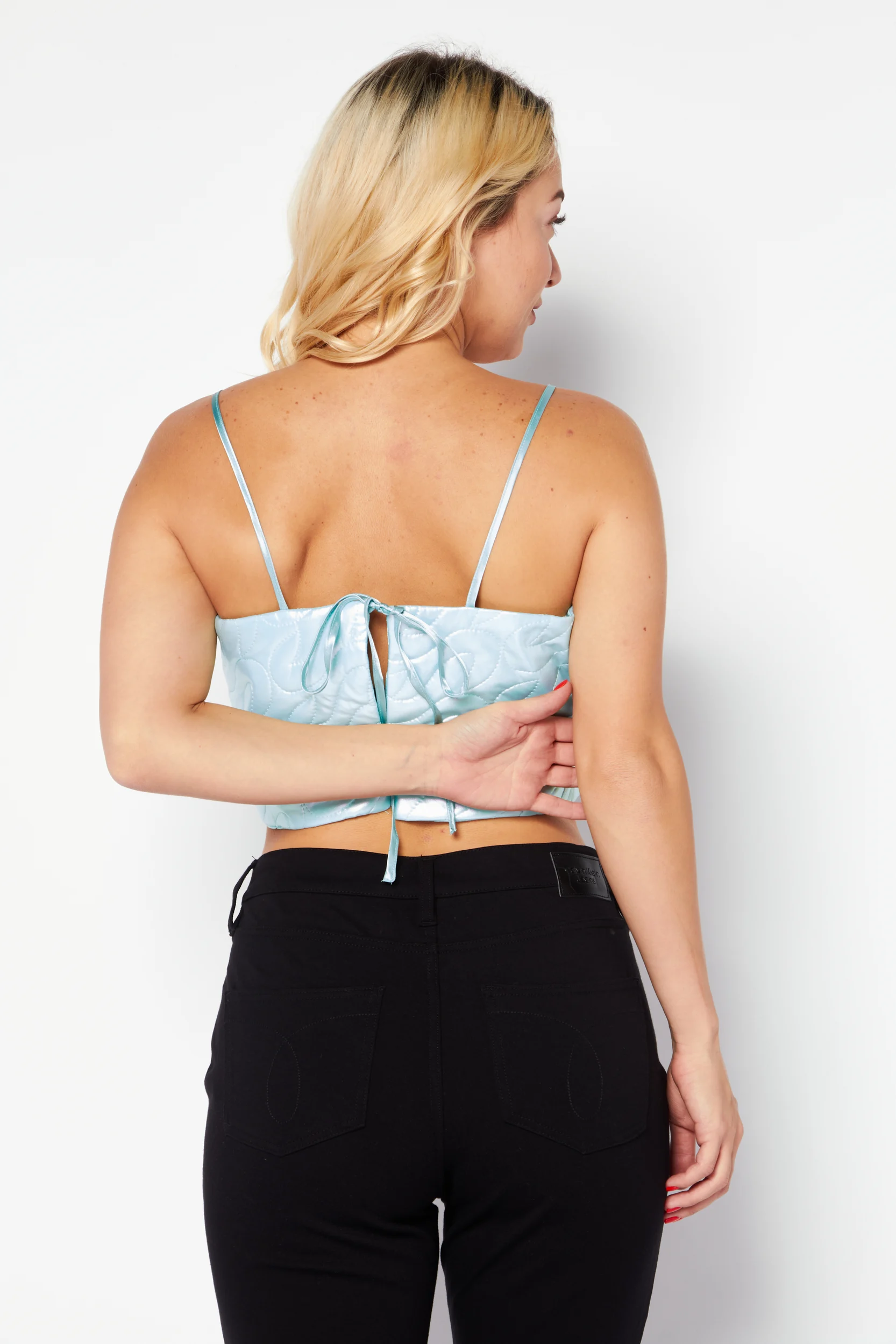 Annorlunda Womens Quilted Metallic Micro Cami In Light Blue