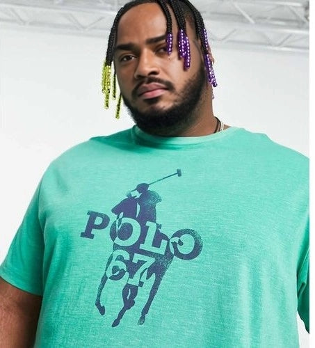 Polo Ralph Lauren Mens Big & Tall T-Shirt With Large Player Logo Print in Green