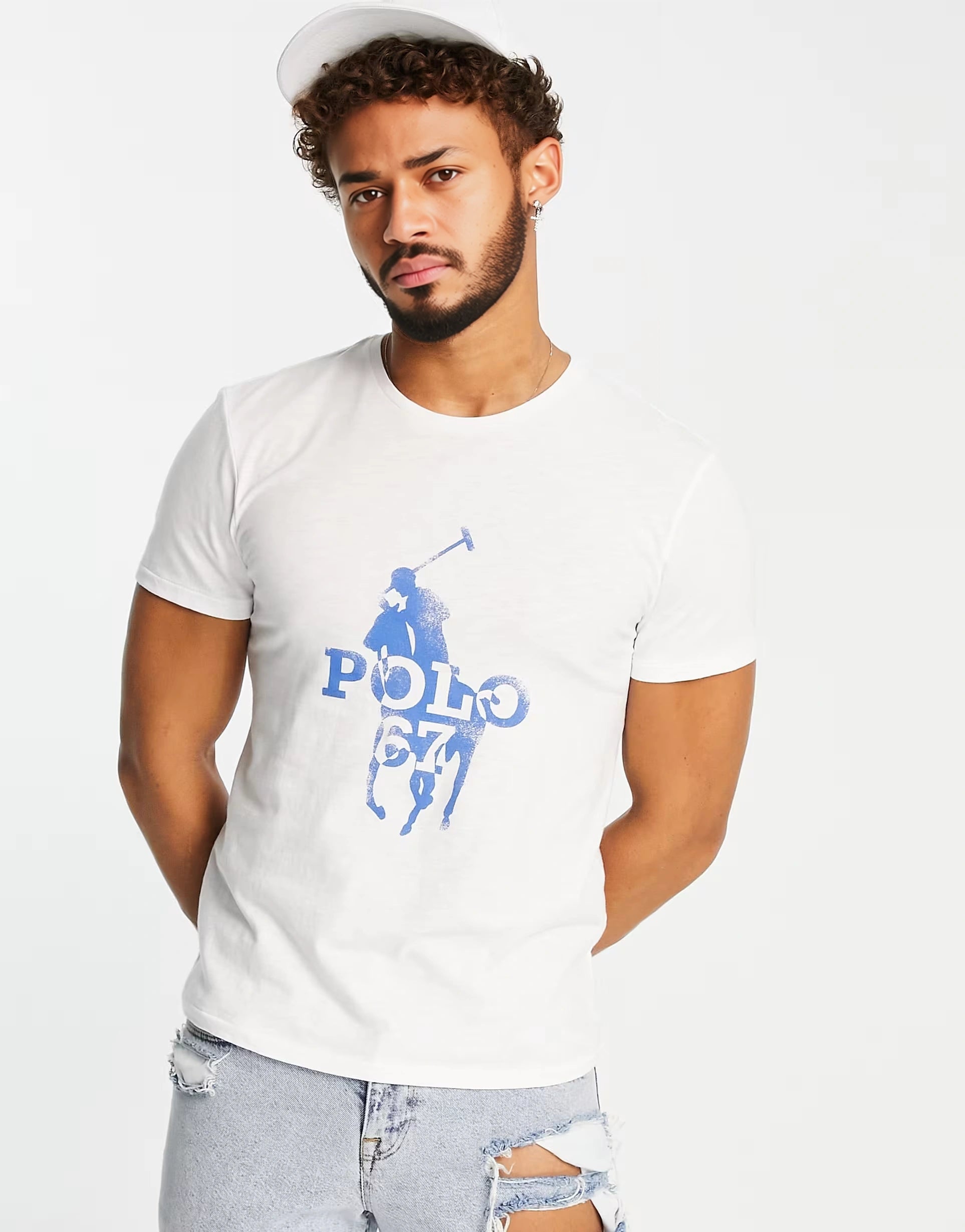 Polo Ralph Lauren Mens T-Shirt With Large Player Logo Print in White