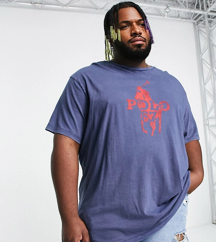 Mens Polo Ralph Lauren Big & Tall T-Shirt With Large Player Logo Print in Navy