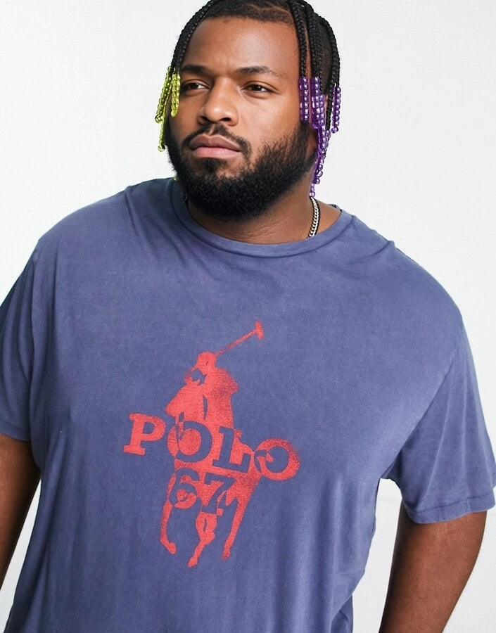 Mens Polo Ralph Lauren Big & Tall T-Shirt With Large Player Logo Print in Navy