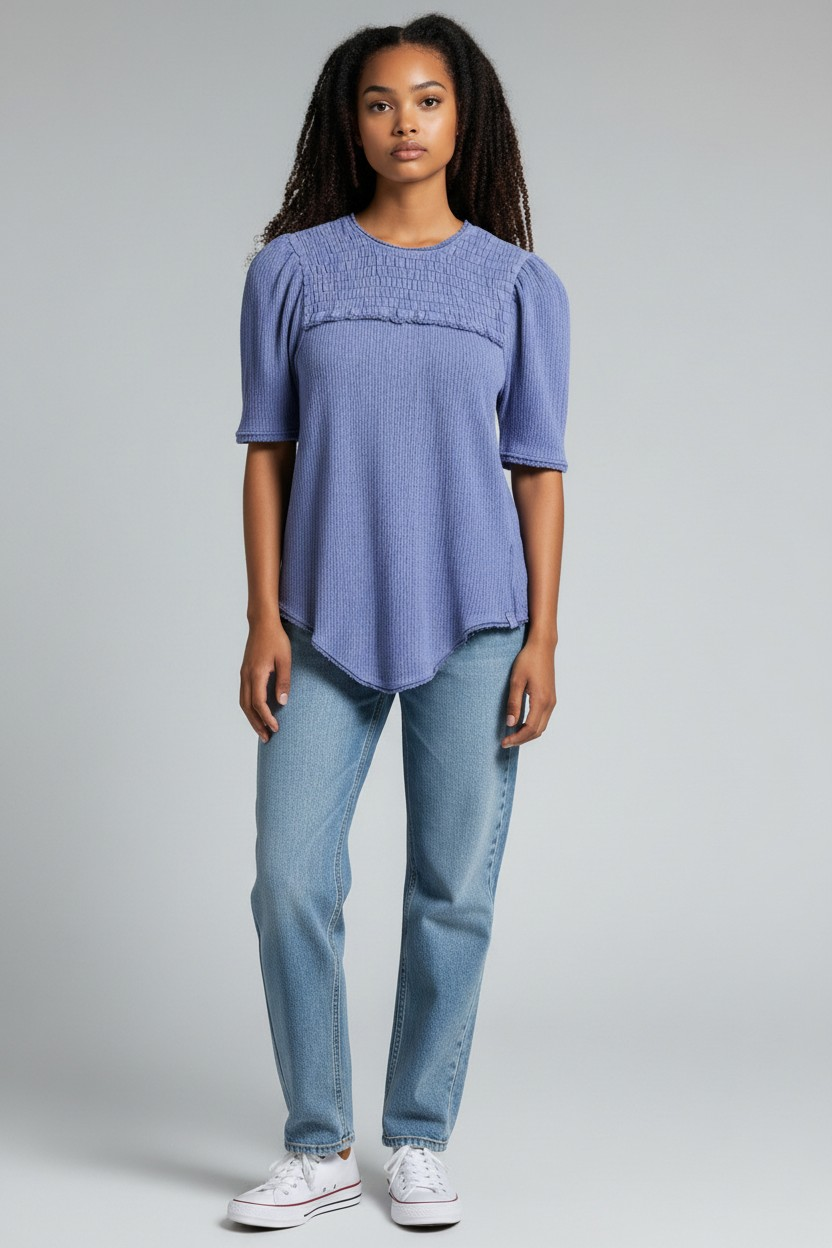 Free People Womens Knitted Delicious T-Shirt in Light Blue