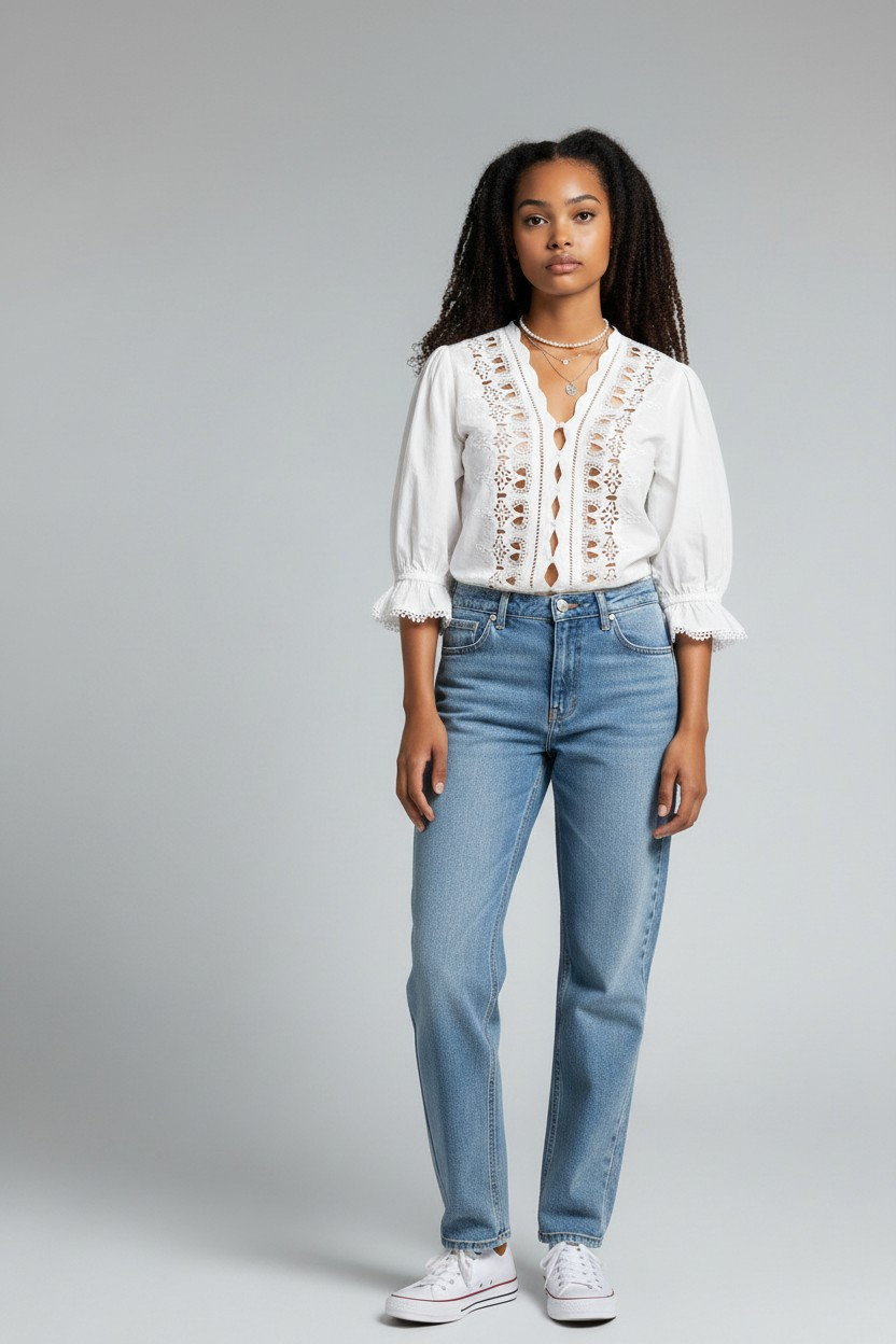 Free People Womens Louella Embroidered Top In White