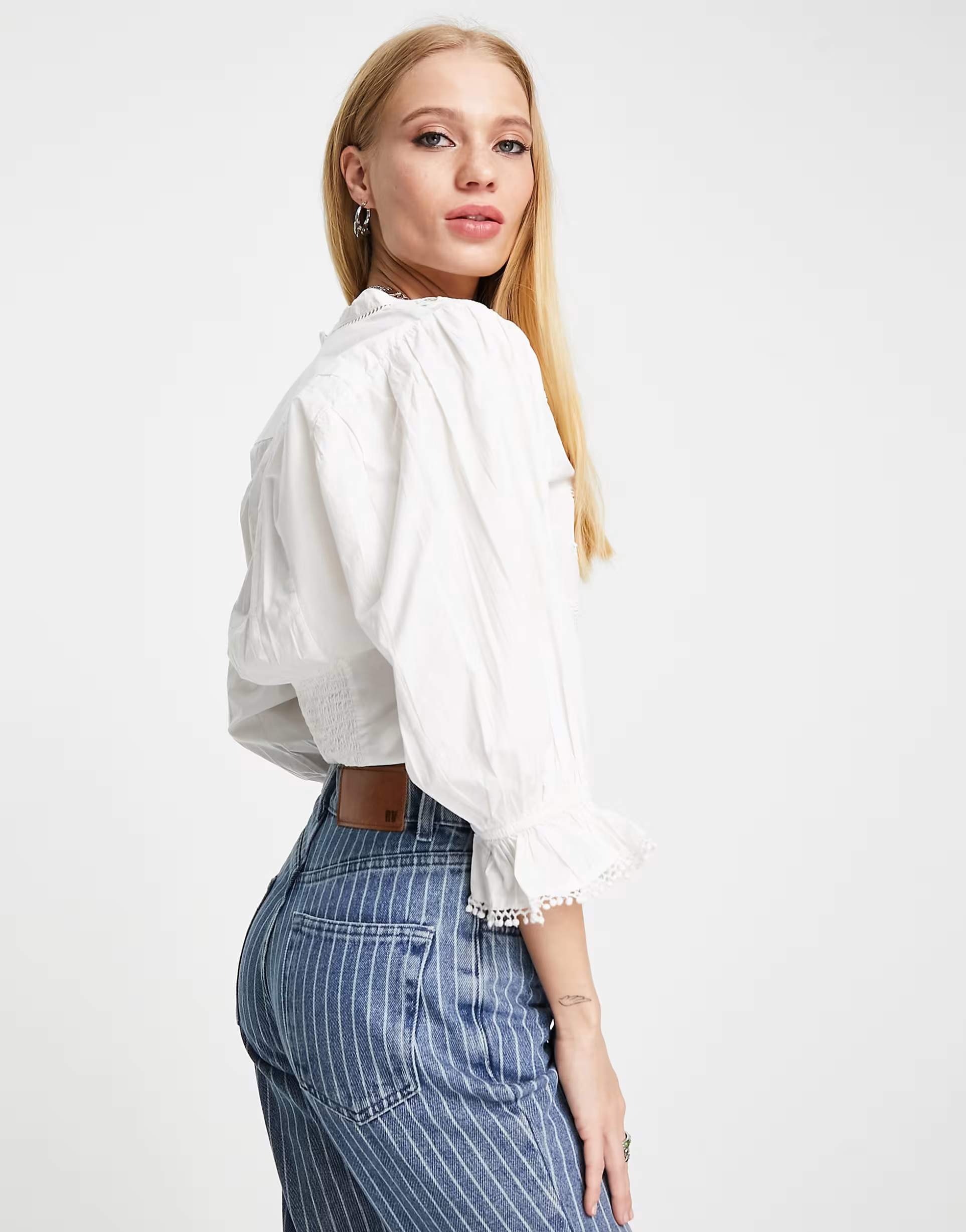 Free People Womens Louella Embroidered Top In White