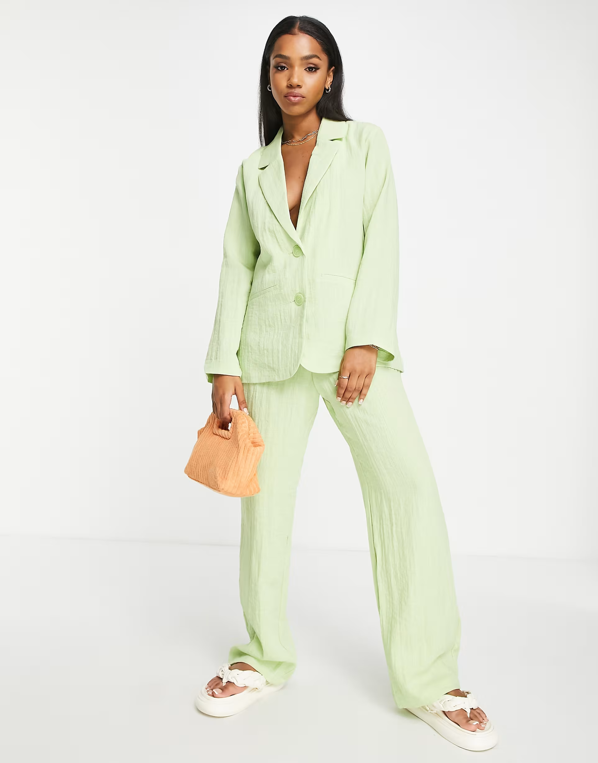 Monki Womens Co-Ord Linen Look Blazer in Sage Green