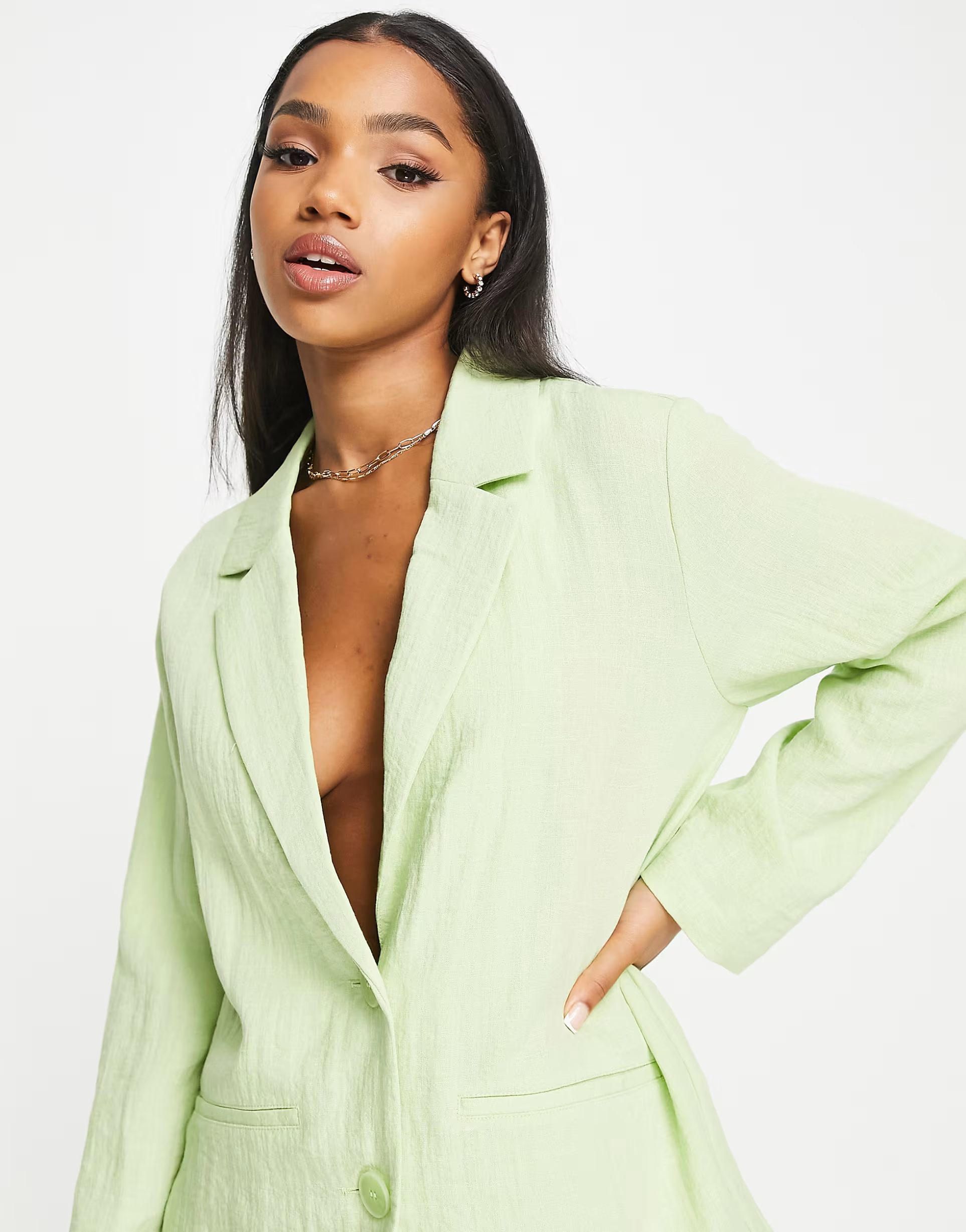 Monki Womens Co-Ord Linen Look Blazer in Sage Green