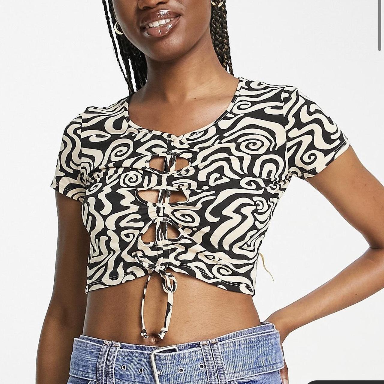 Monki Womens Crop Top With Cut Outs And Drawstring In Multi