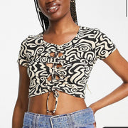 Monki Womens Crop Top With Cut Outs And Drawstring In Multi