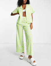 Monki Womens Co-Ord Straight Trousers in Green Gingham