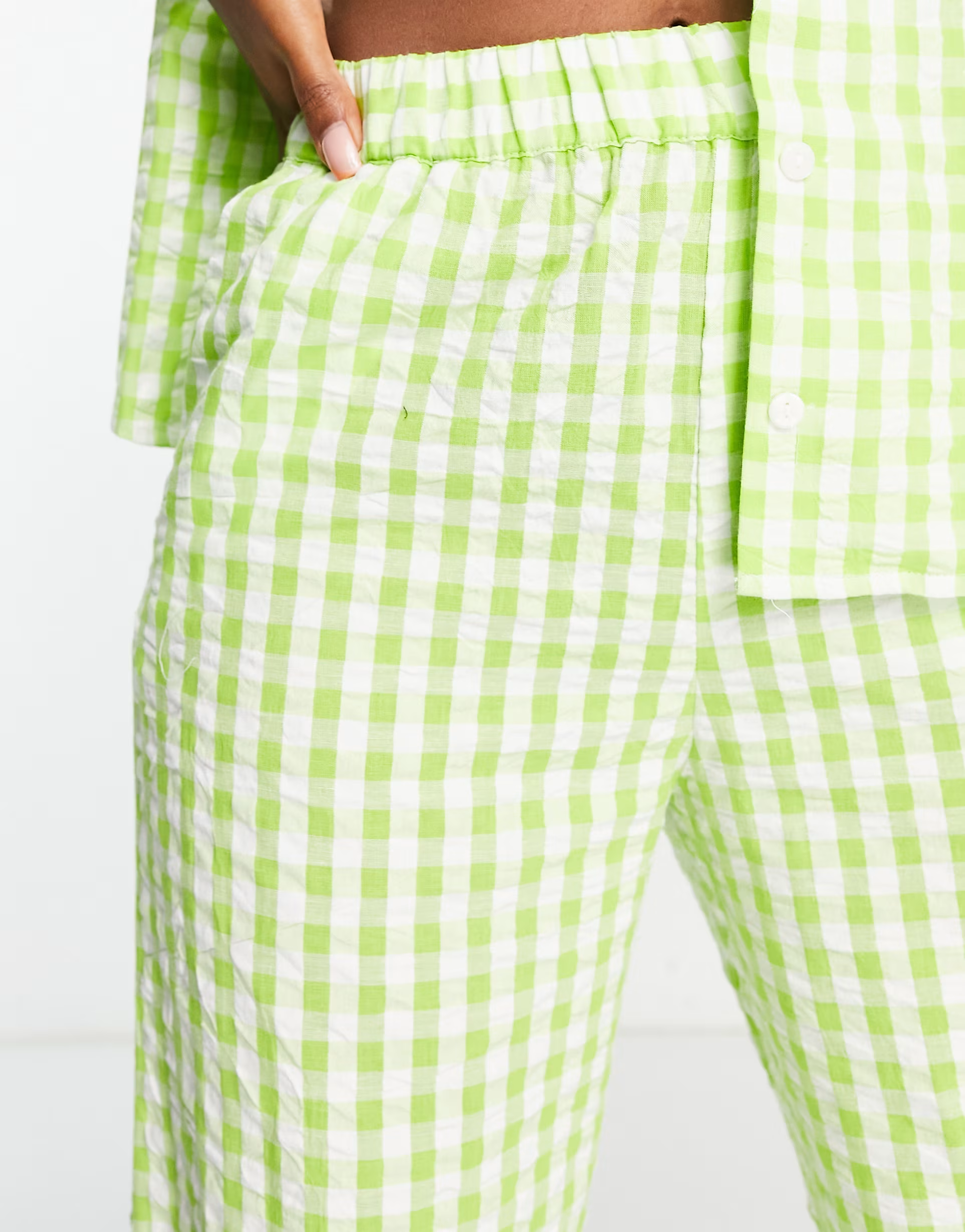 Monki Womens Co-Ord Straight Trousers in Green Gingham