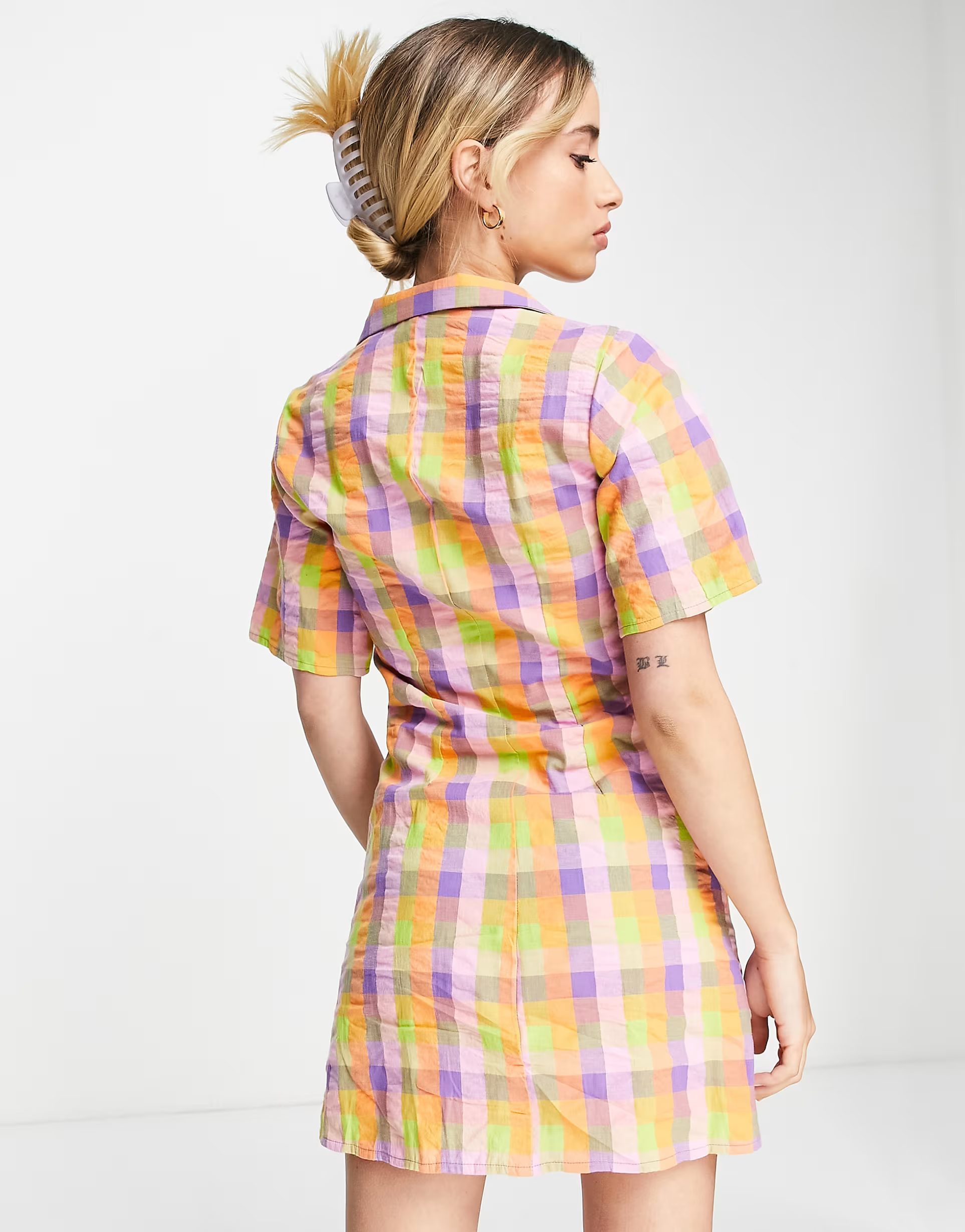 Monki Womens Mini Shirt Dress in Multi Picnic Check In Multi