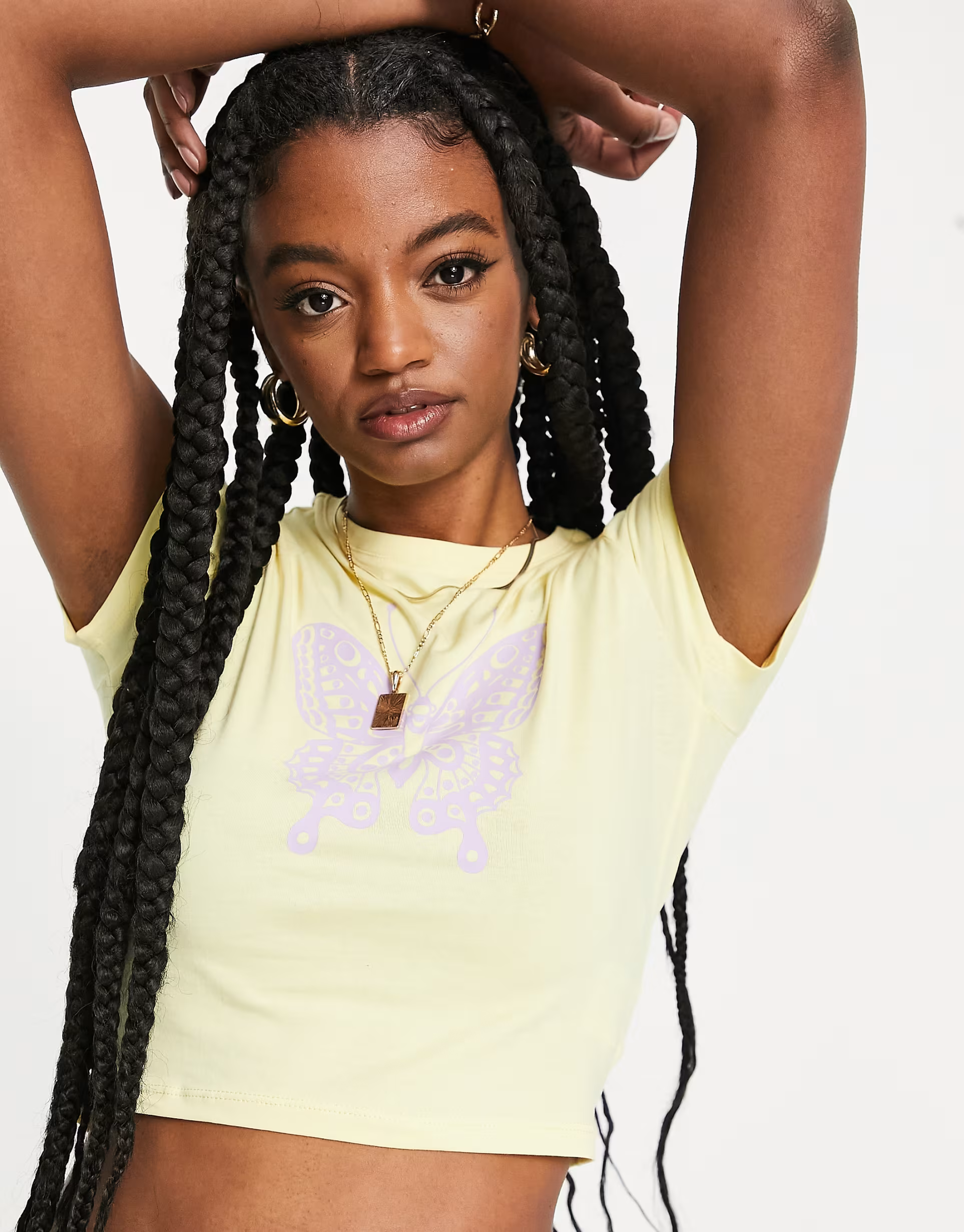 Monki Womens Cropped Tee With Butterfly Print In Pink