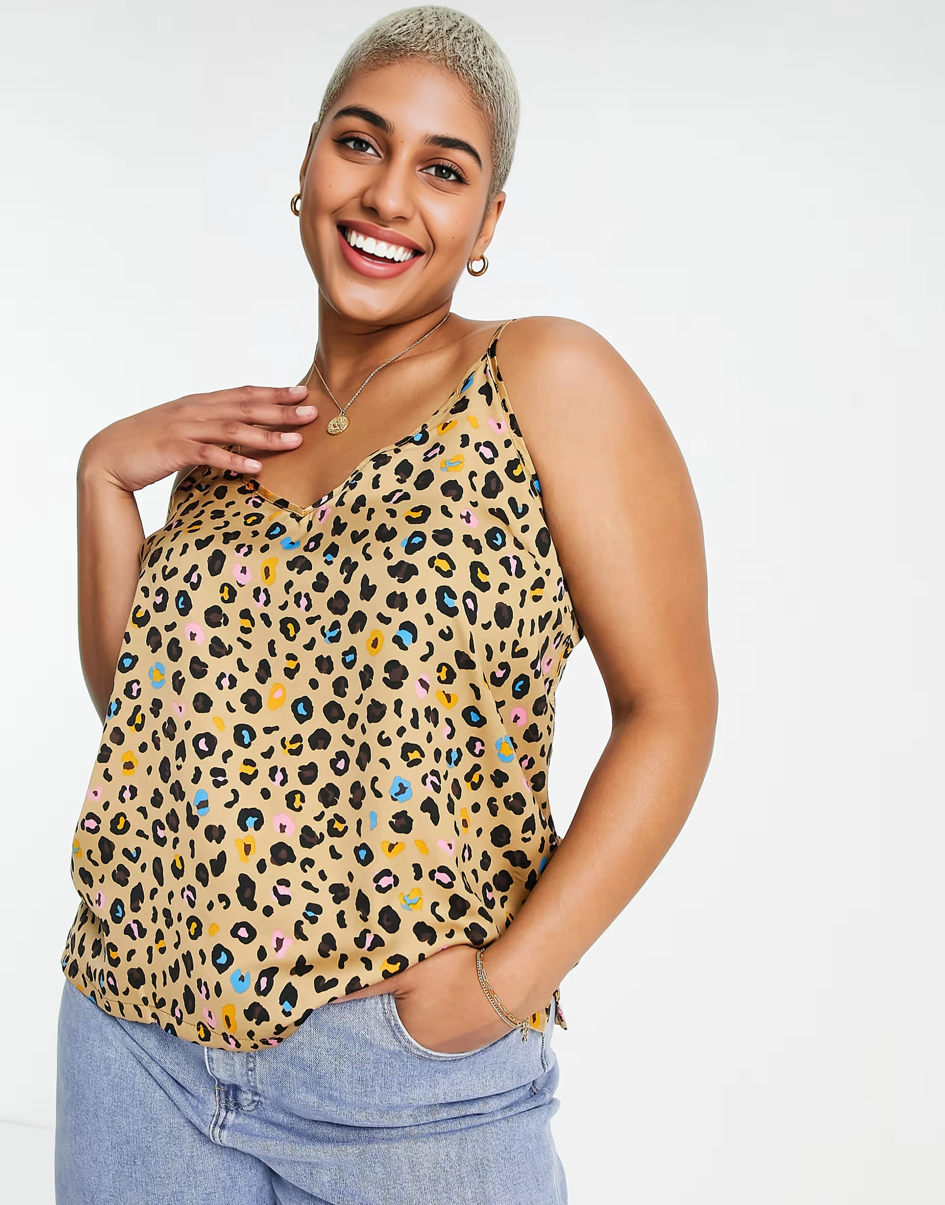 Never Fully Dressed Plus Womens Cami Top Co-Ord in Leopard Confetti